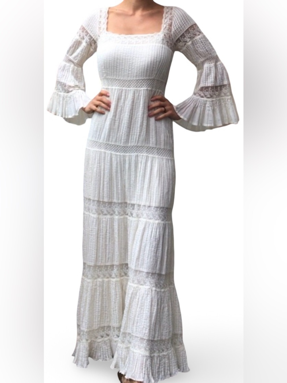 Ivory Lace Maxi Dress with Bell Sleeves - NWT
